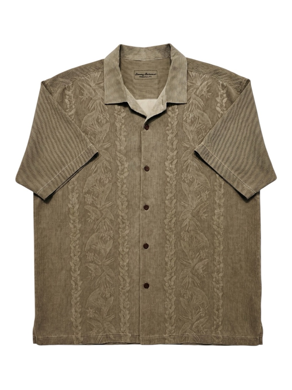 Tommy Bahama Sage Green 100% Silk Tonal Floral Camp Shirt XL